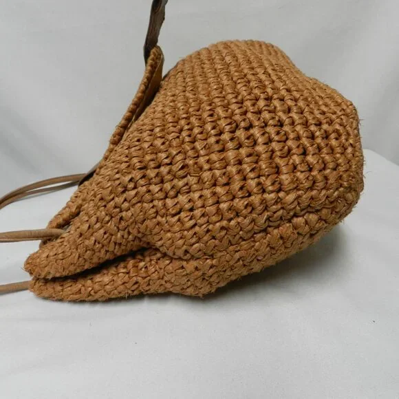 Bally Vintage Straw & Leather shoulder handbag purse made in Italy brown medium - Picture 8 of 16